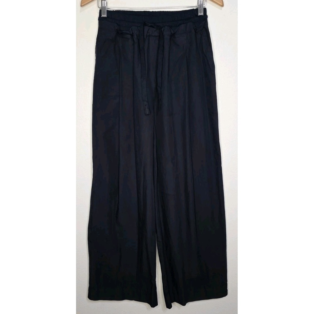 Stateside Women M Cotton Drawstring Elastic Waist Wide Leg Pant Blue Career Boho